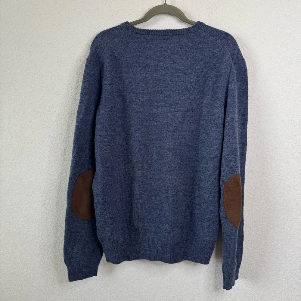 J.Crew Merino Wool V-Neck Sweater Men’s XL Grayish Blue Elbow Patches‎ Preppy